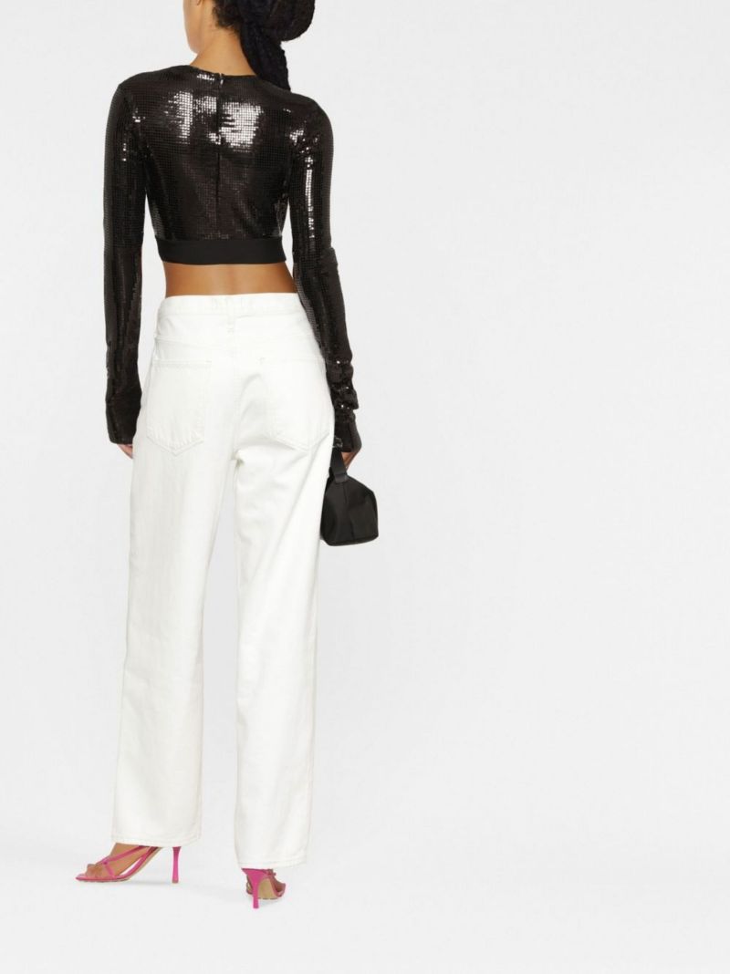 Black Sequinned Crop Top