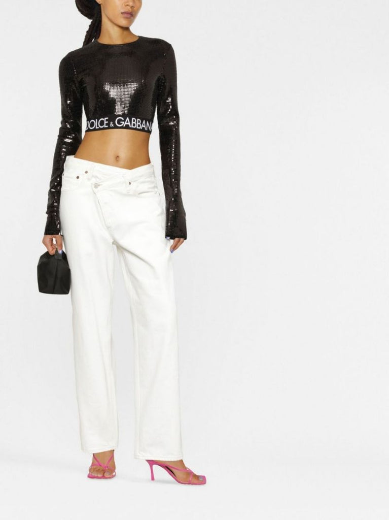 Black Sequinned Crop Top