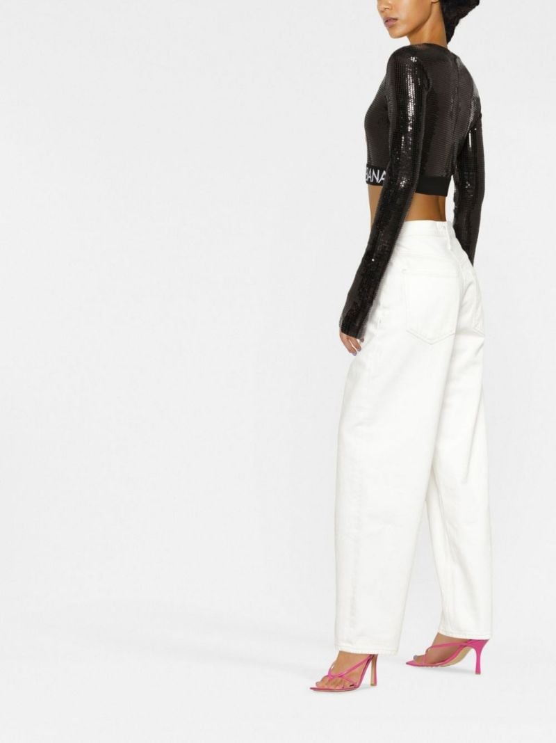 Black Sequinned Crop Top