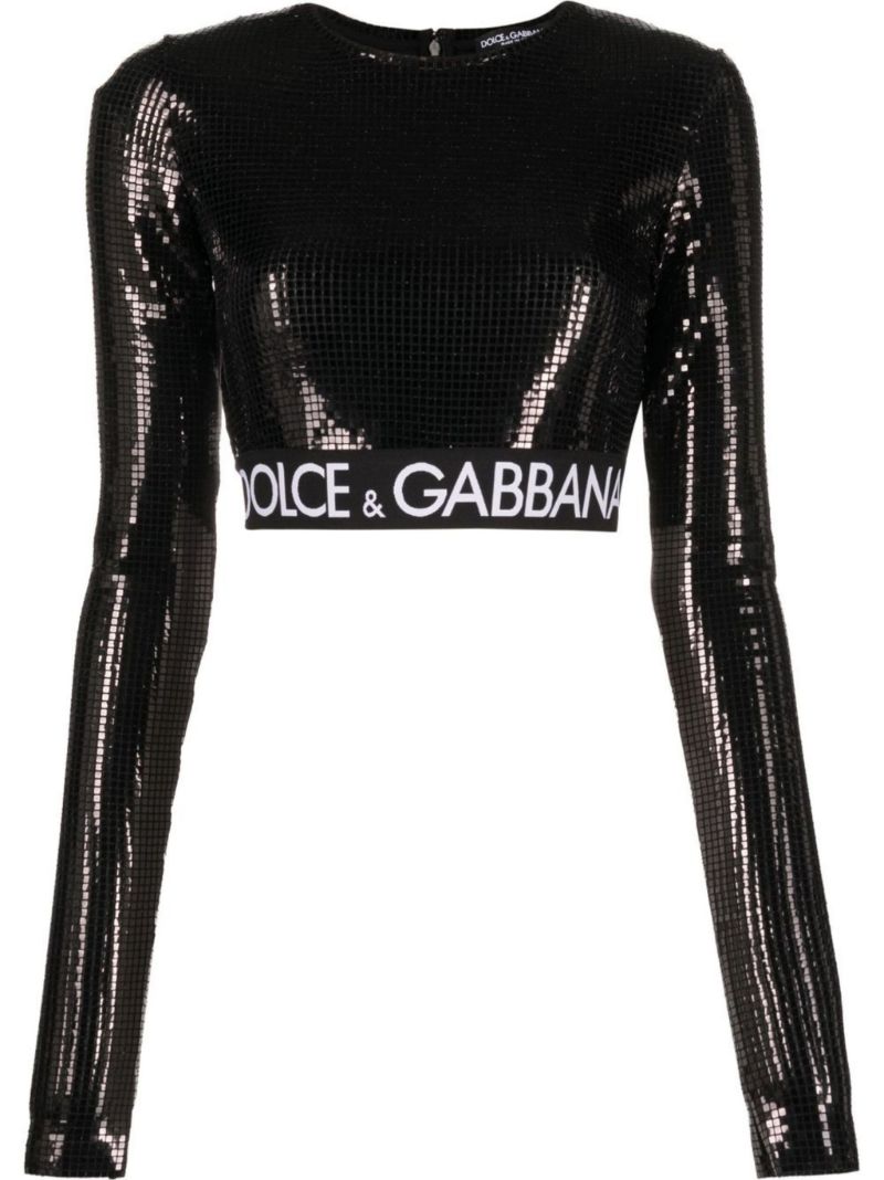 Black Sequinned Crop Top