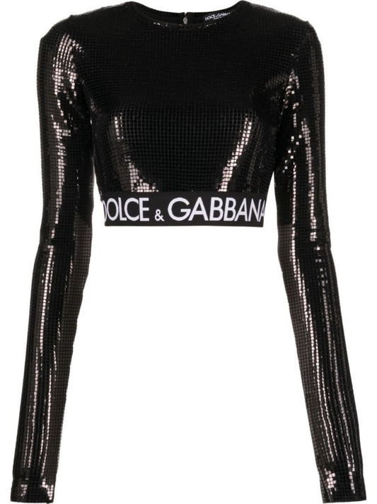 Black Sequinned Crop Top