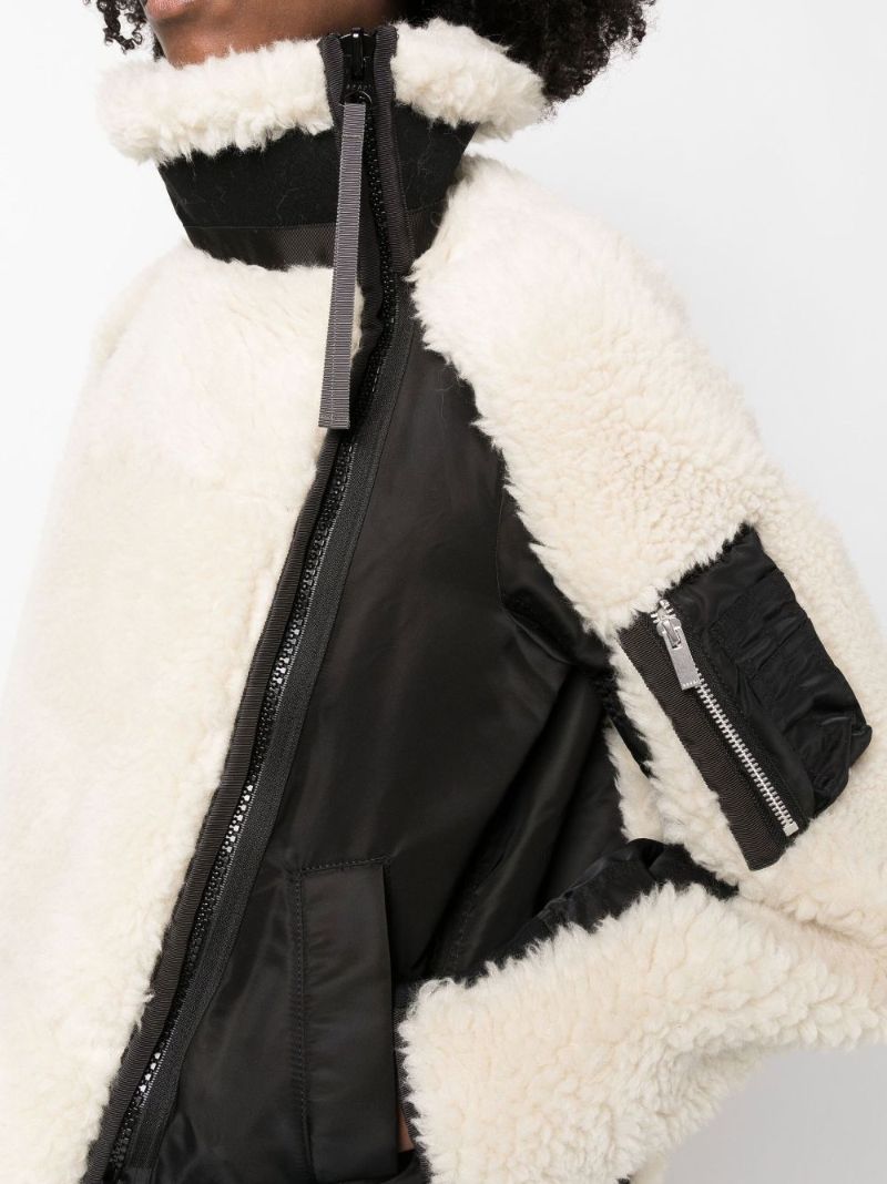 Neutral Shearling Panelled Jacket