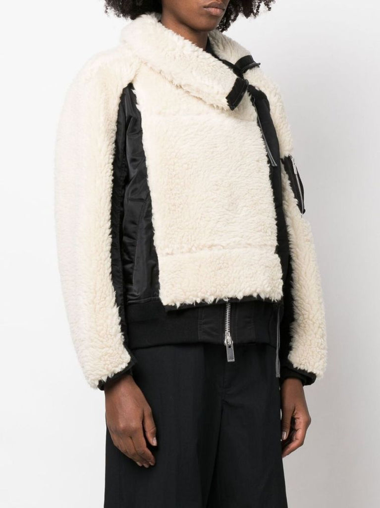 Neutral Shearling Panelled Jacket