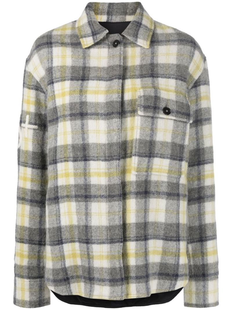 White Check Print Wool Shirt Jacket