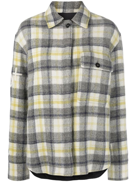White Check Print Wool Shirt Jacket