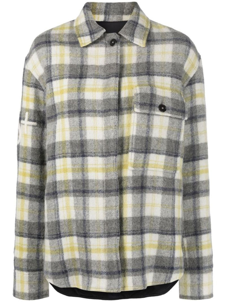White Check Print Wool Shirt Jacket