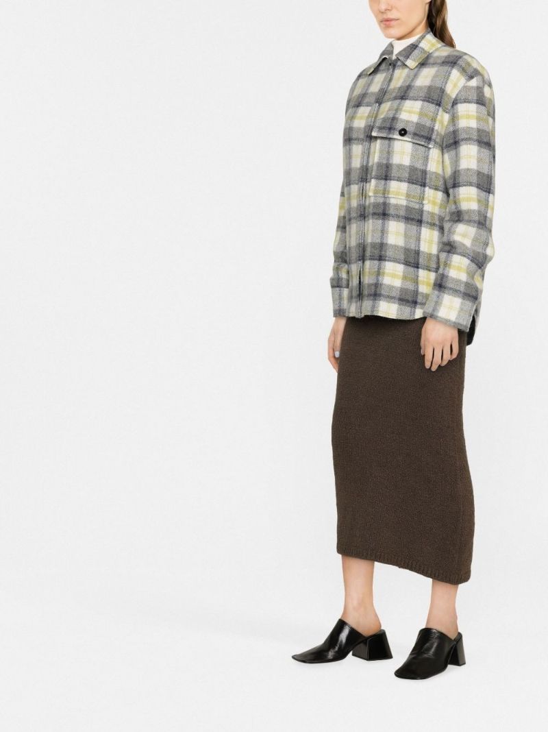 White Check Print Wool Shirt Jacket