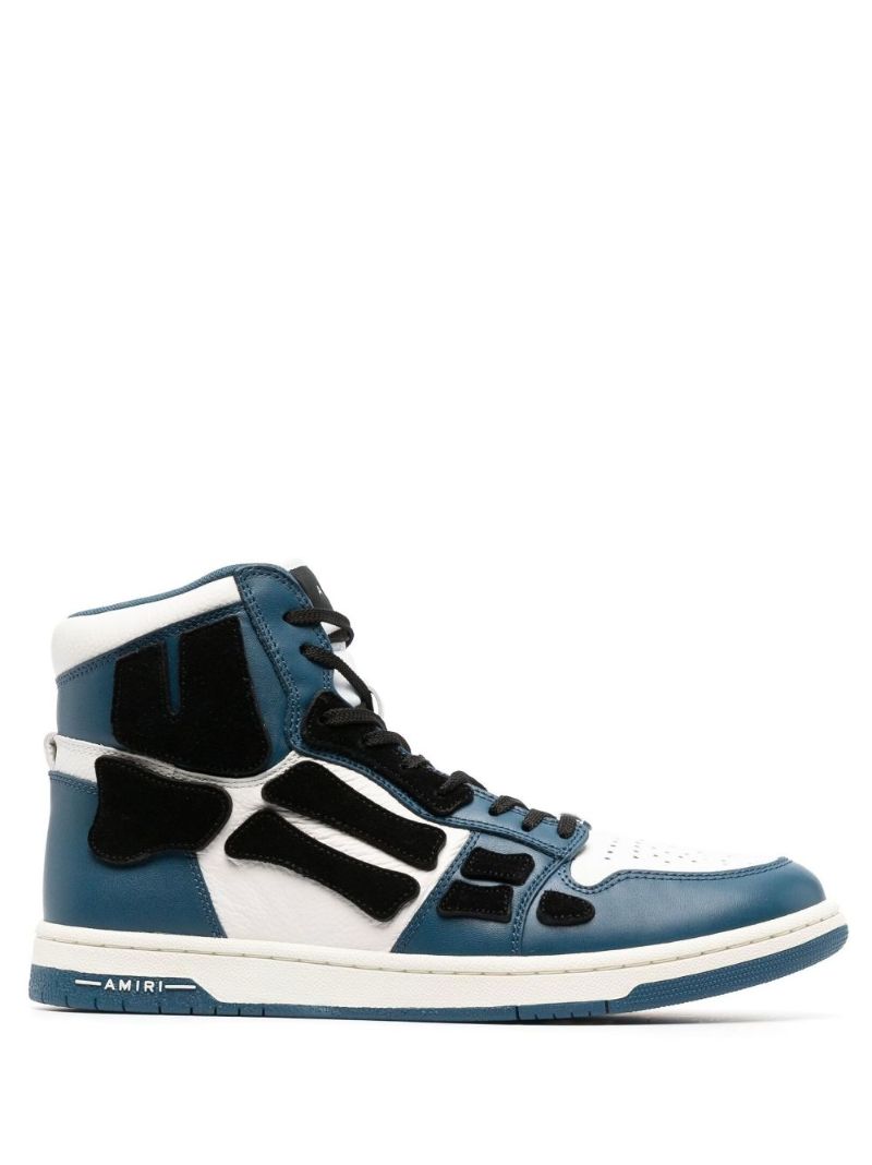 White and Blue Skel Top Hi Leather Sneakers