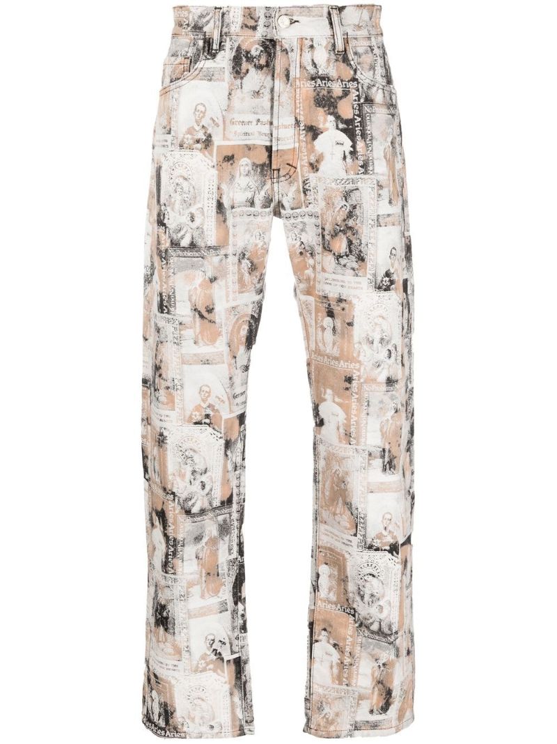 White Santino Printed Denim Jeans