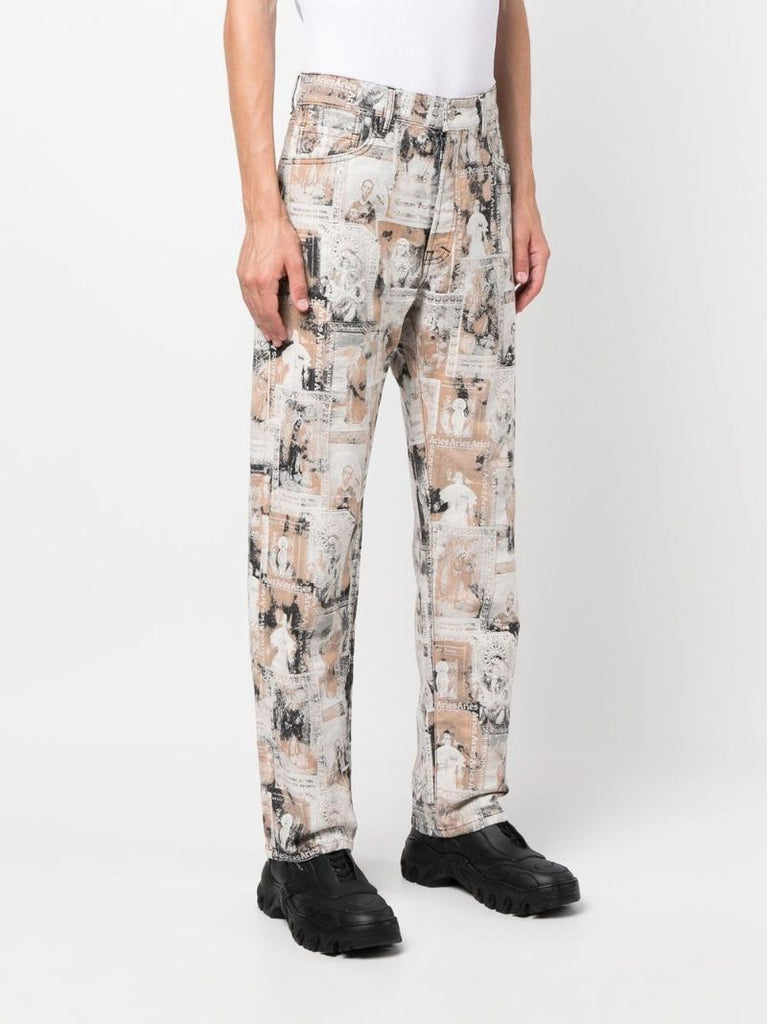 White Santino Printed Denim Jeans
