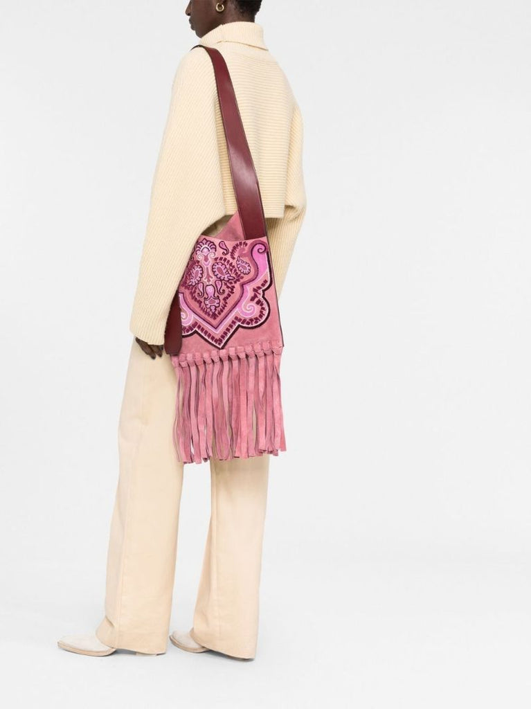 Pink Paisley AppliquÃ_x0083_Â© Suede Bag