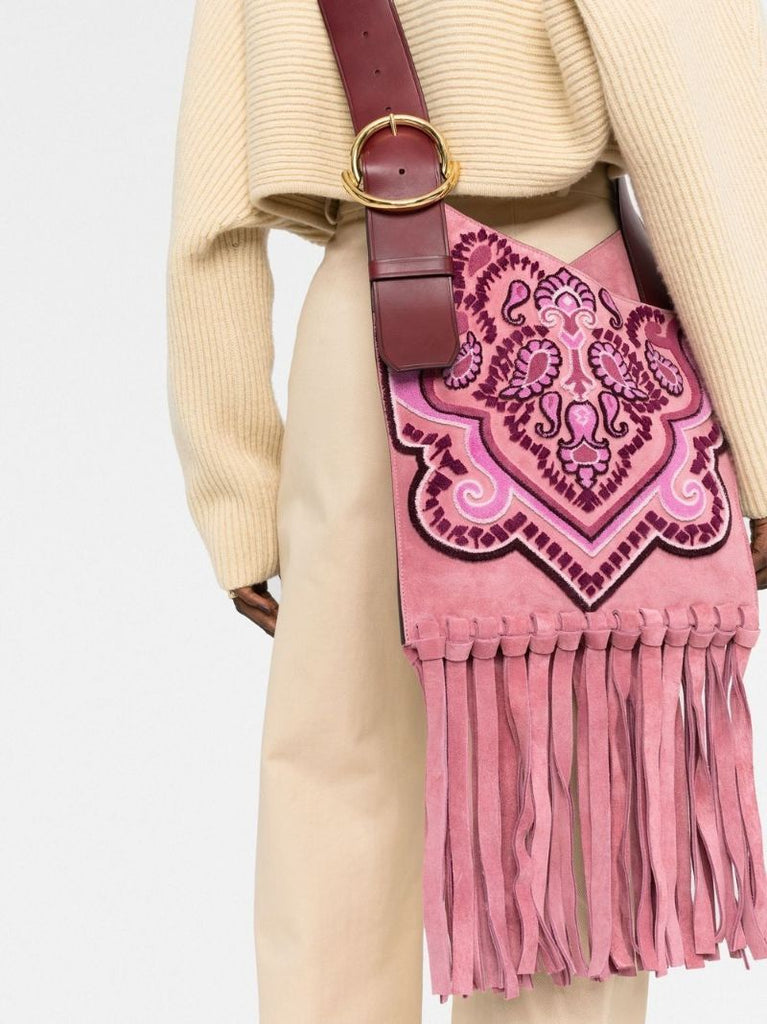 Pink Paisley AppliquÃ_x0083_Â© Suede Bag