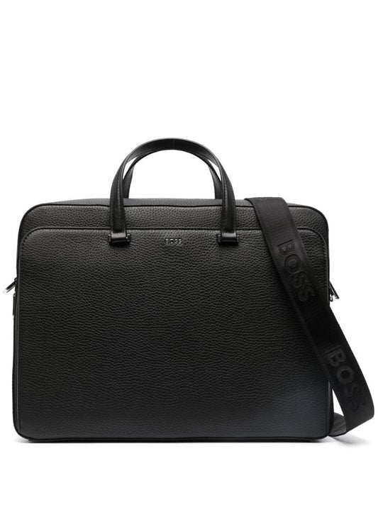 Black Gavin Grained Leather Briefcase