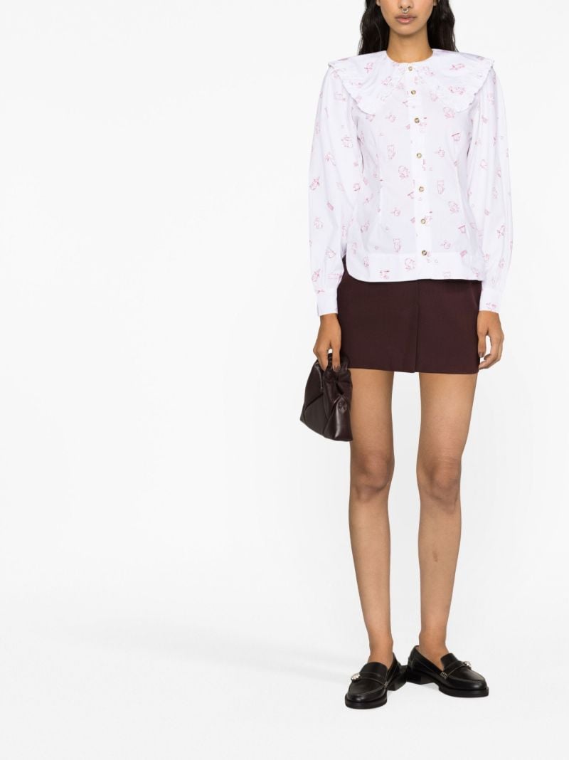 White Bunny Print Cotton Blouse