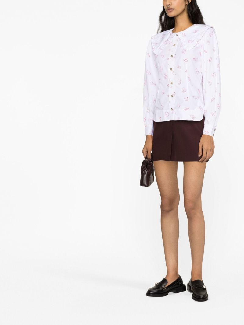 White Bunny Print Cotton Blouse