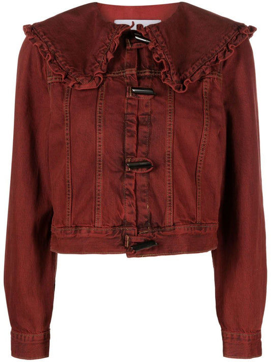 Red Oversize-collar Denim Jacket
