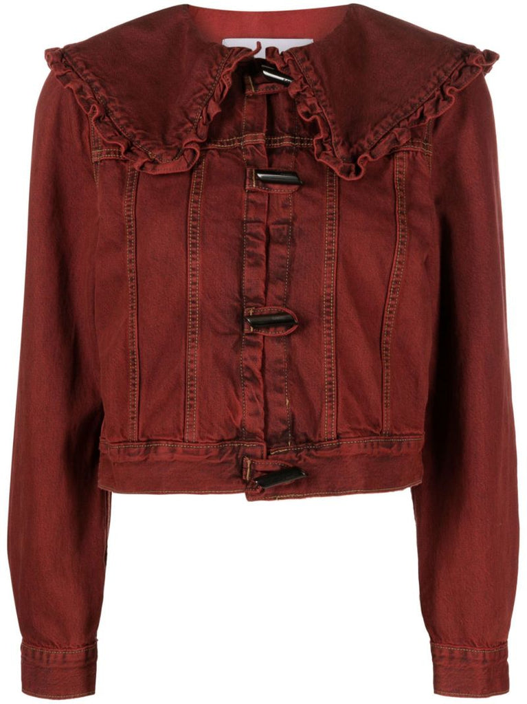 Red Oversize-collar Denim Jacket