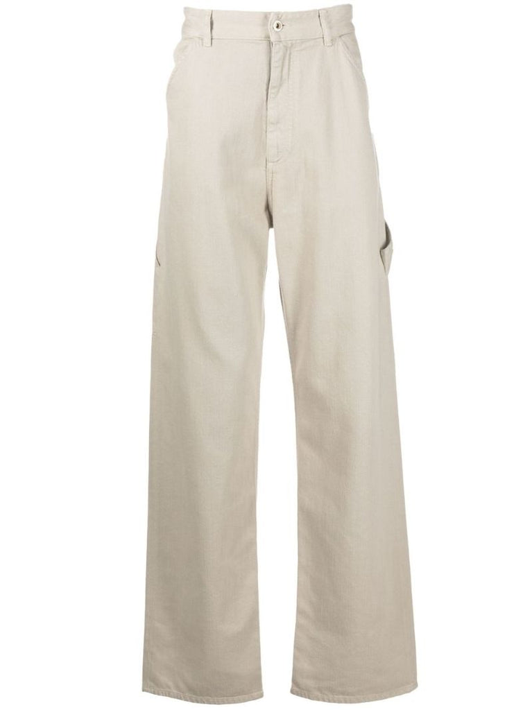 Neutral Straight-leg Cotton Trousers