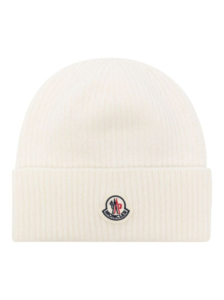 Neutral Ribbed-knit Logo-patch Beanie