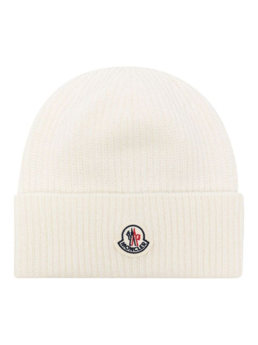 Neutral Ribbed-knit Logo-patch Beanie