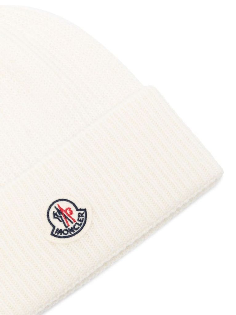 Neutral Ribbed-knit Logo-patch Beanie