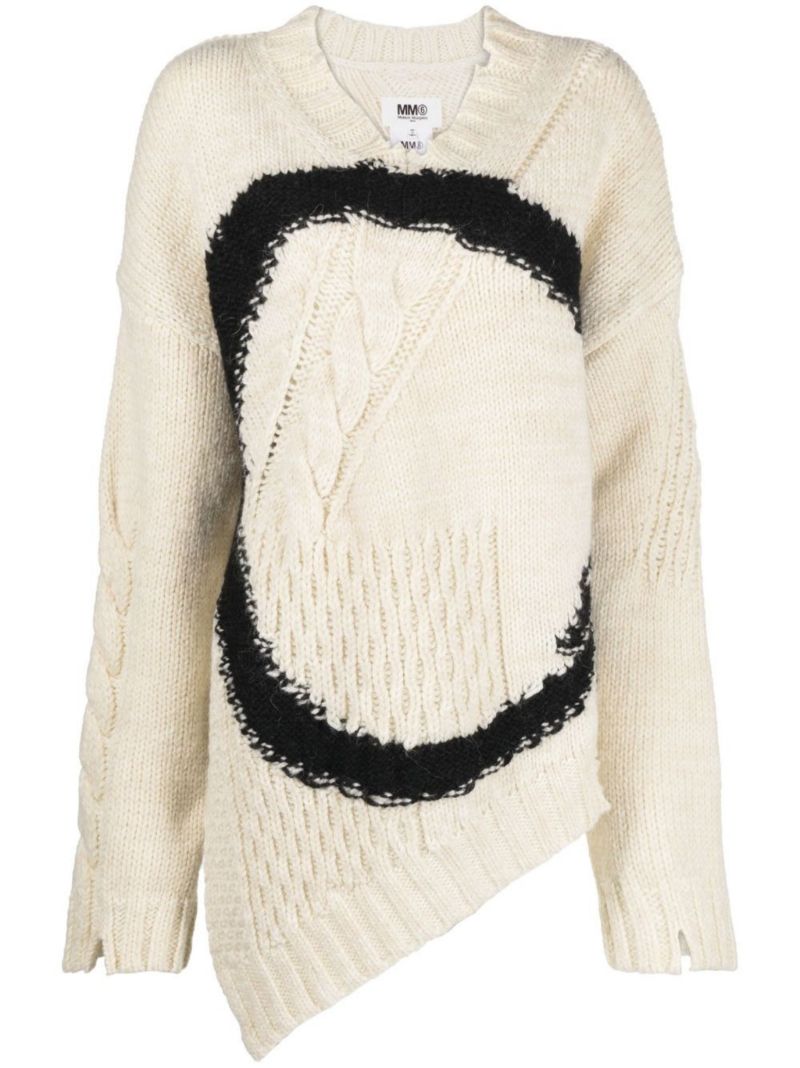 Neutral Asymmetric Distressed Sweater