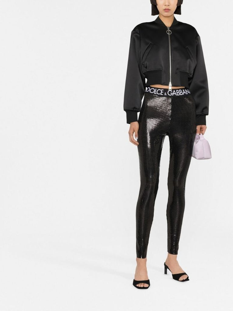 Black Dg Logo Sequin-embellished Leggings