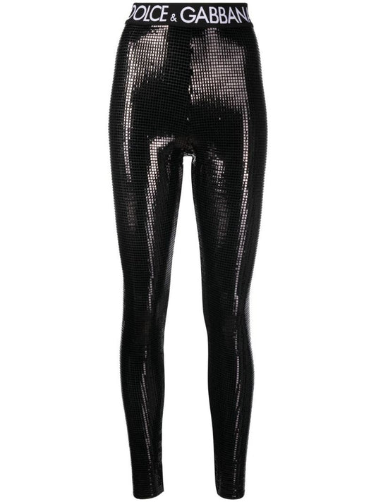 Black Dg Logo Sequin-embellished Leggings