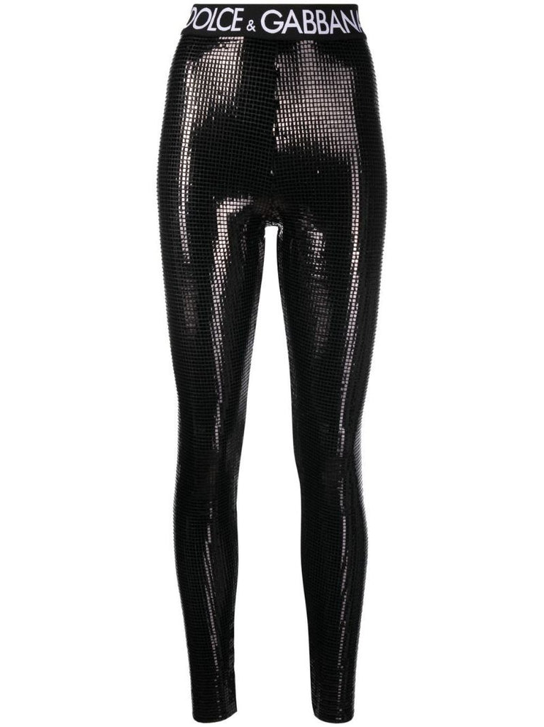 Black Dg Logo Sequin-embellished Leggings