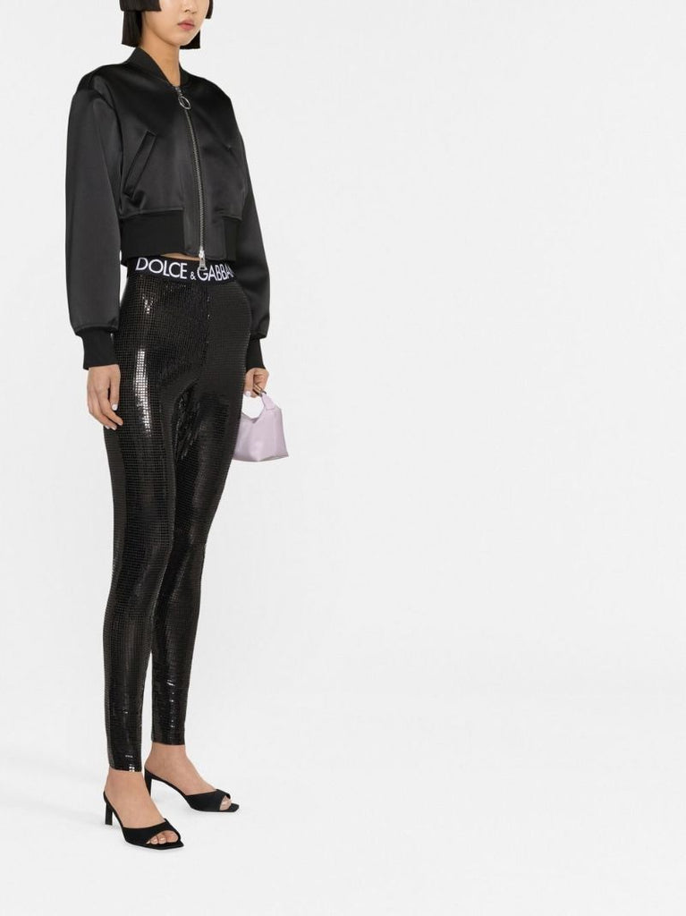 Black Dg Logo Sequin-embellished Leggings