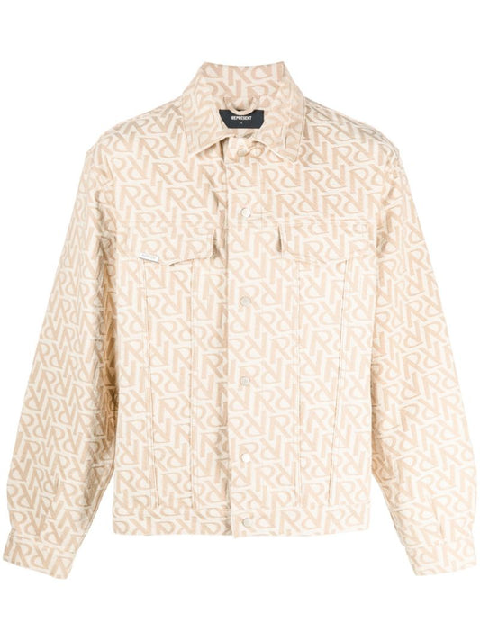Beige Initial Denim Jacket