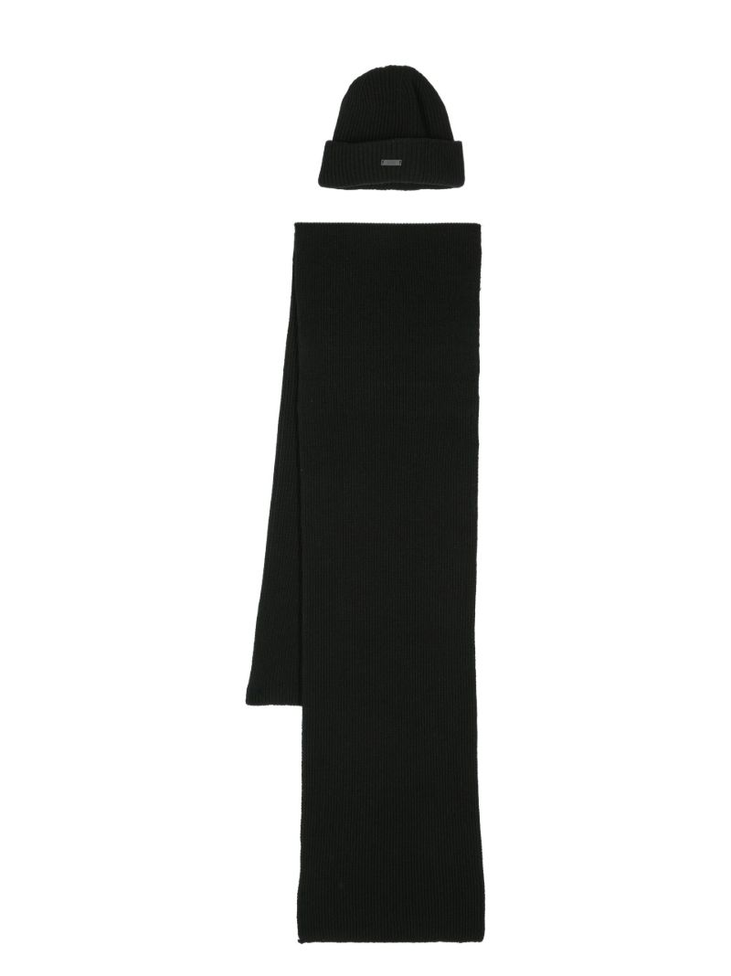 Black Beanie Hat and Scarf Set