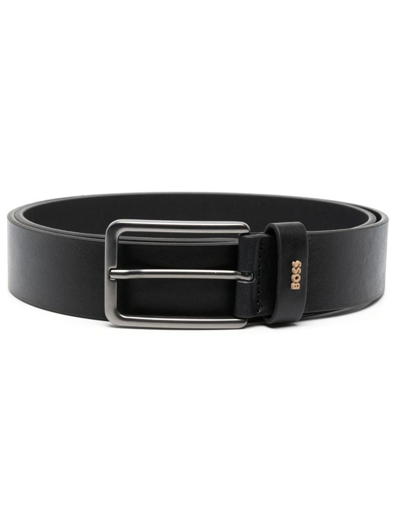 Black Callis Logo Buckle Leather Belt