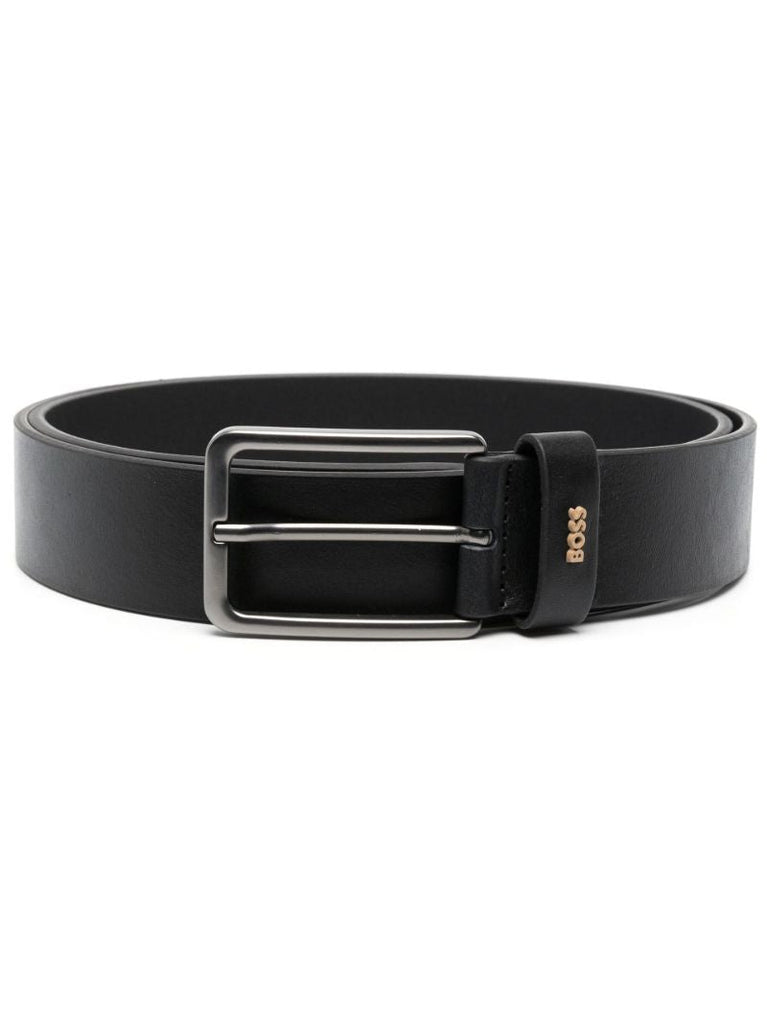 Black Callis Logo Buckle Leather Belt