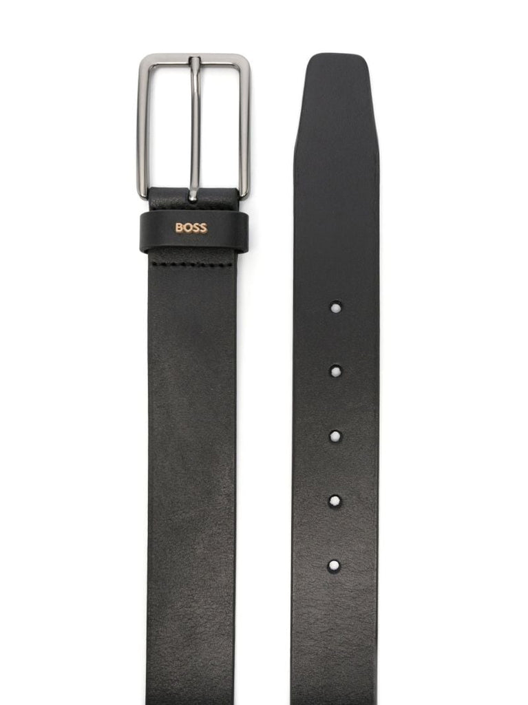 Black Callis Logo Buckle Leather Belt