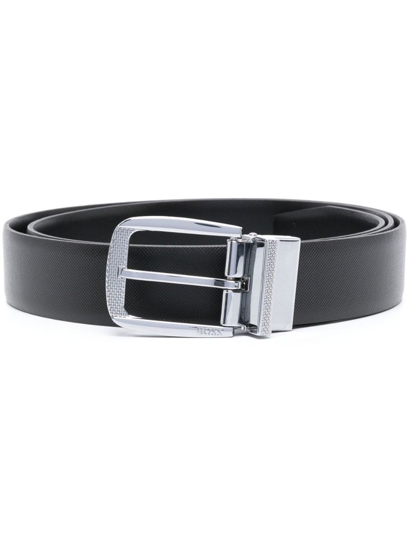 Black Buckle Detail Leather Belt