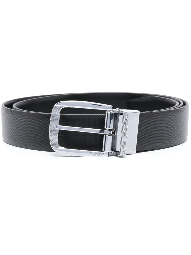 Black Buckle Detail Leather Belt