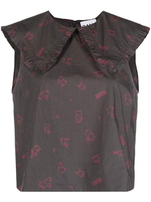 Gyre Bunny Print Sleeveless Blouse