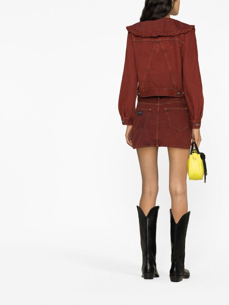 Red Overdyed Denim Mini Skirt