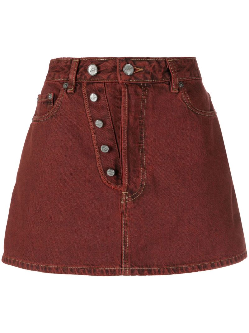 Red Overdyed Denim Mini Skirt