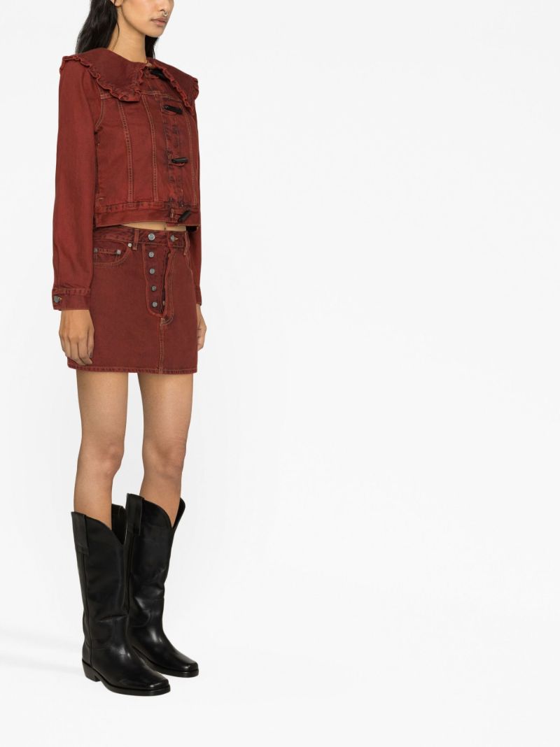 Red Overdyed Denim Mini Skirt