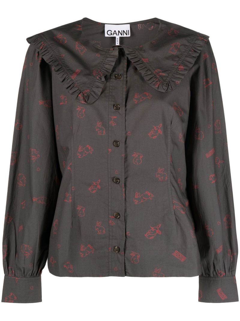 Grey Bunny Print Cotton Blouse