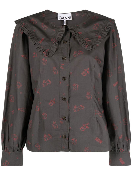 Grey Bunny Print Cotton Blouse