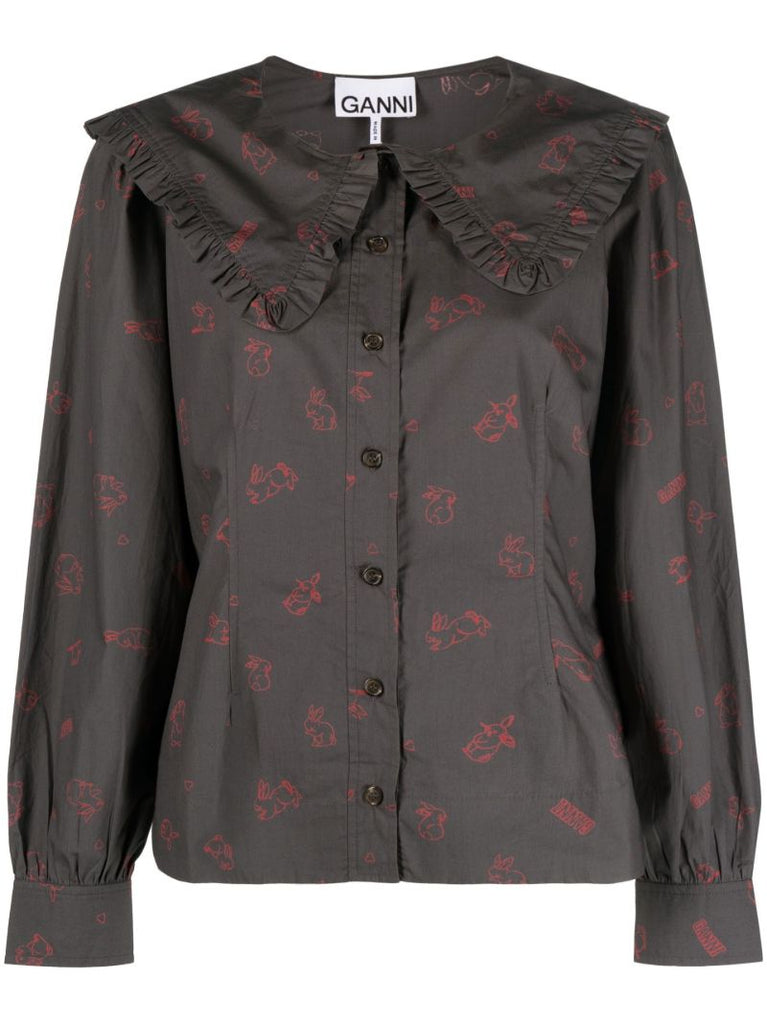 Grey Bunny Print Cotton Blouse