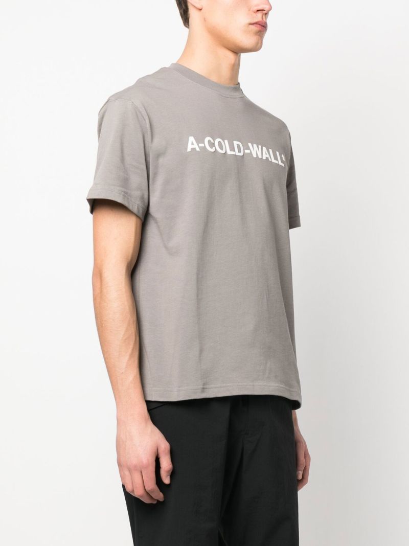 Grey Logo Print Cotton T-shirt