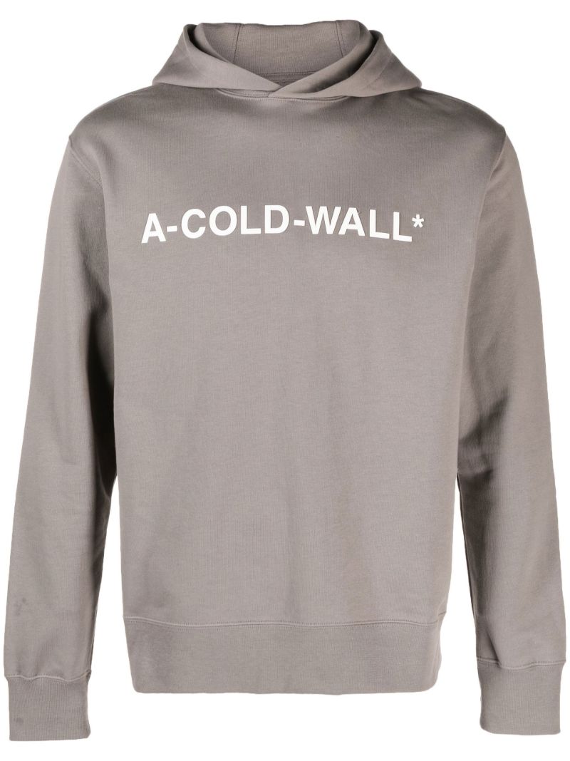Grey Logo Print Cotton Hoodie