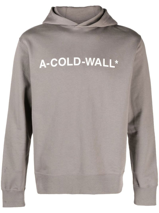 Grey Logo Print Cotton Hoodie