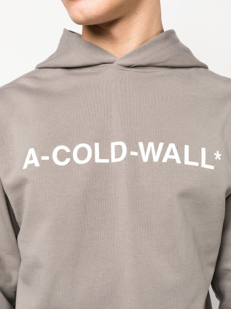 Grey Logo Print Cotton Hoodie