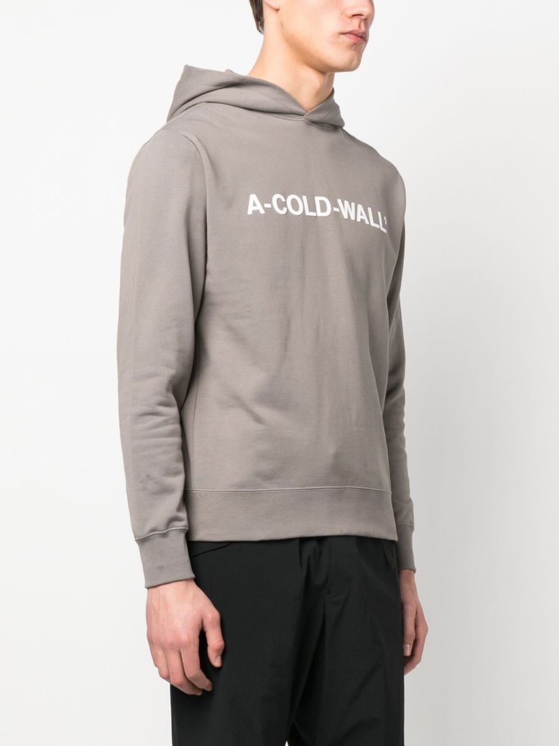 Grey Logo Print Cotton Hoodie