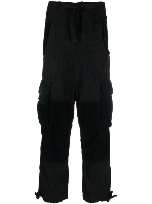 Black Cropped Leg Cargo Trousers